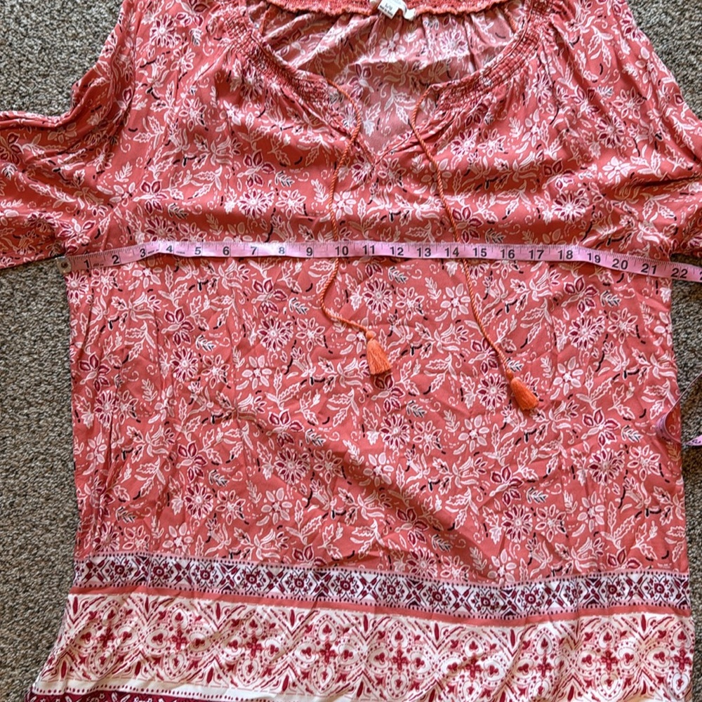 beachlunchlounge | Peach Long Sleeve Tie w/ Tassle Front Blouse - Picture 10 of 13